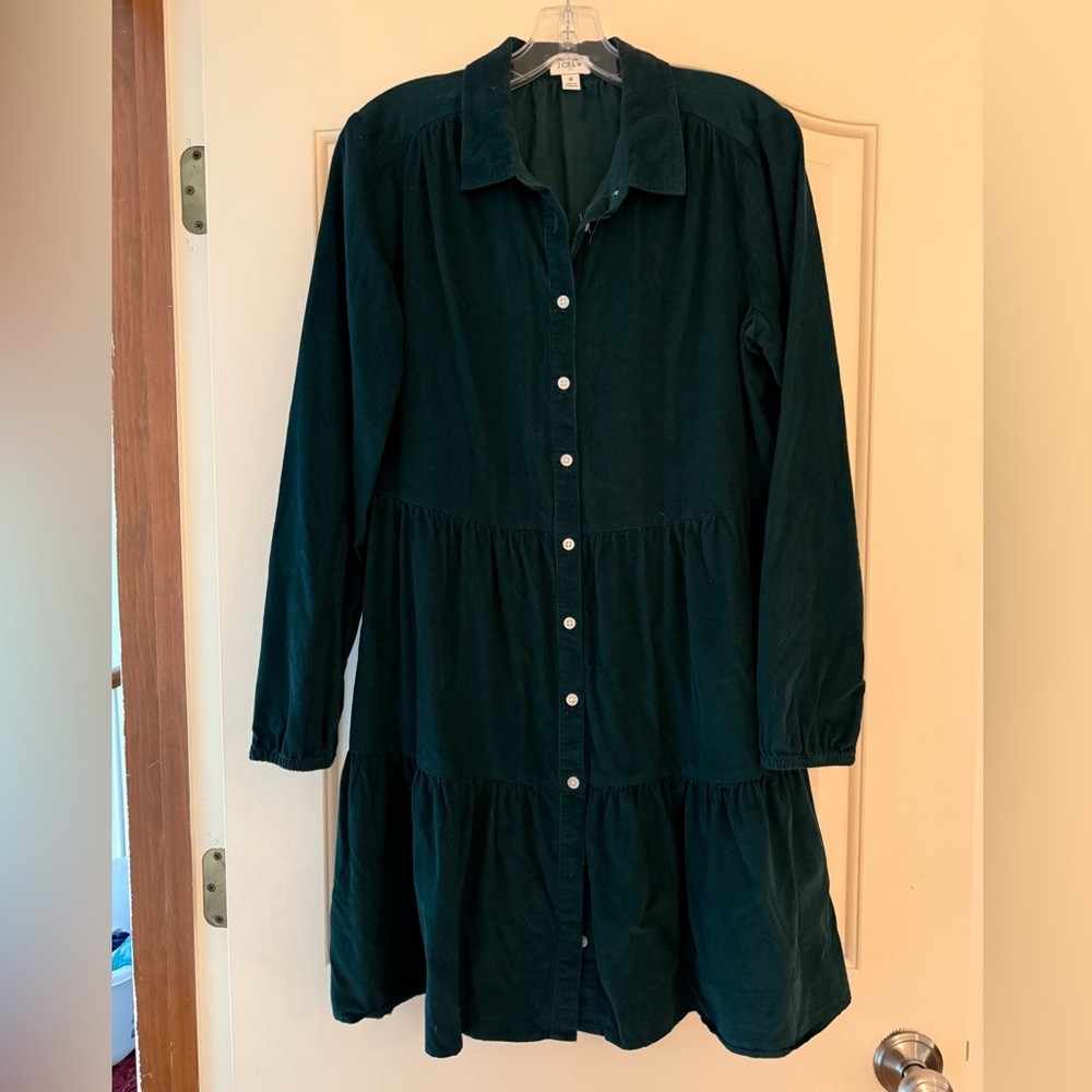 J. Crew Factory Green Corduroy Long Sleeve Dress